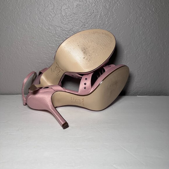Nina Pink Pearl Rose Satin High Heels Strappy Rhinestone Embellished - Picture 11 of 11